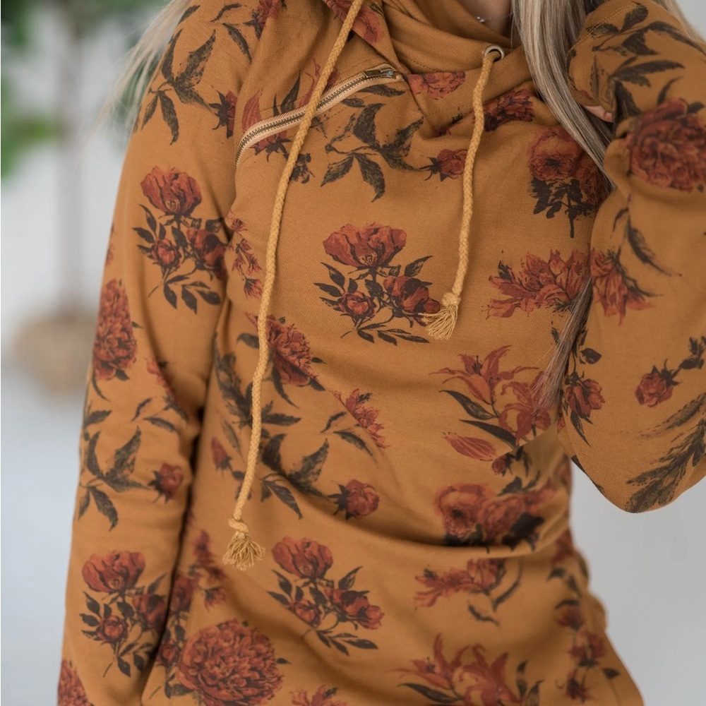 Ampersand Avenue asymmetrical double vintage floral hoodie